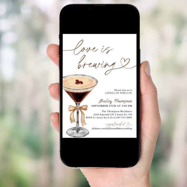 Espresso Martini Love Is Brewing Bridal Shower Invitation (Front Digital)