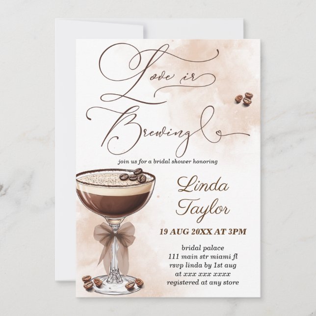 Espresso  Martini Love Is Brewing Bridal Shower  Invitation (Front)