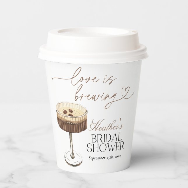 Espresso Martini Love Is Brewing Bridal Shower Paper Cups (Front)