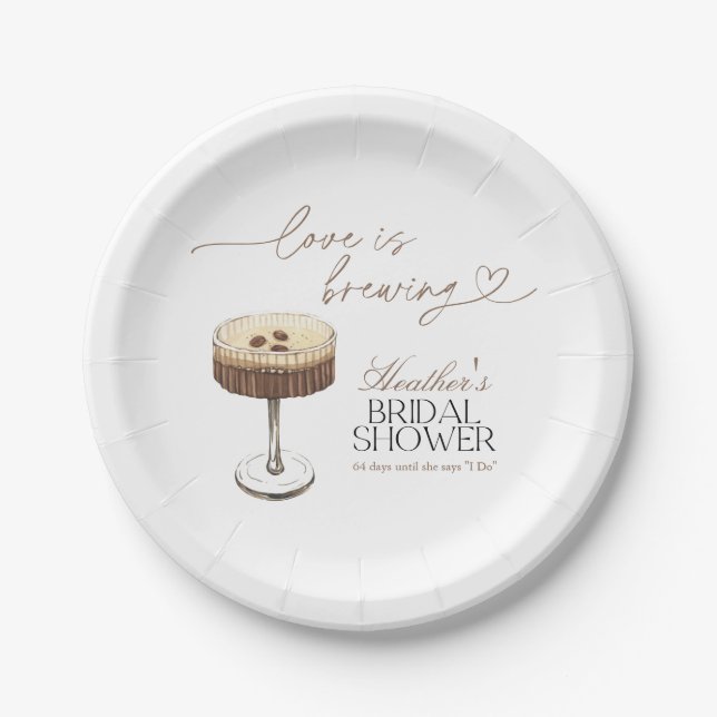 Espresso Martini Love Is Brewing Bridal Shower  Paper Plates (Front)