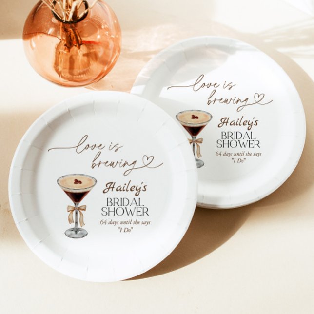 Espresso Martini Love Is Brewing Bridal Shower  Paper Plates (Creator Uploaded)