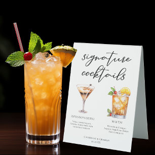 Espresso Martini Mai Tai Cocktails Wedding Menu Table Tent