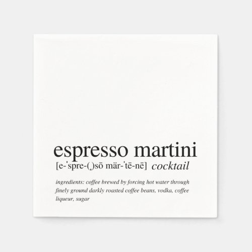 Espresso Martini Modern Quote Black Typography Napkins
