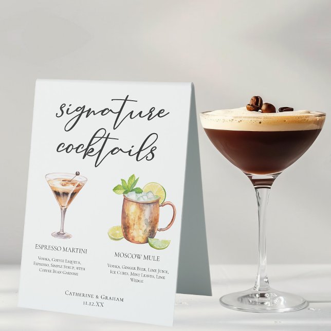 Espresso Martini Moscow Mule Cocktail Wedding Menu Table Tent (Creator Uploaded)