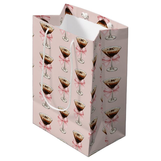Espresso Martini Pattern Pink Medium Gift Bag (Front Angled)