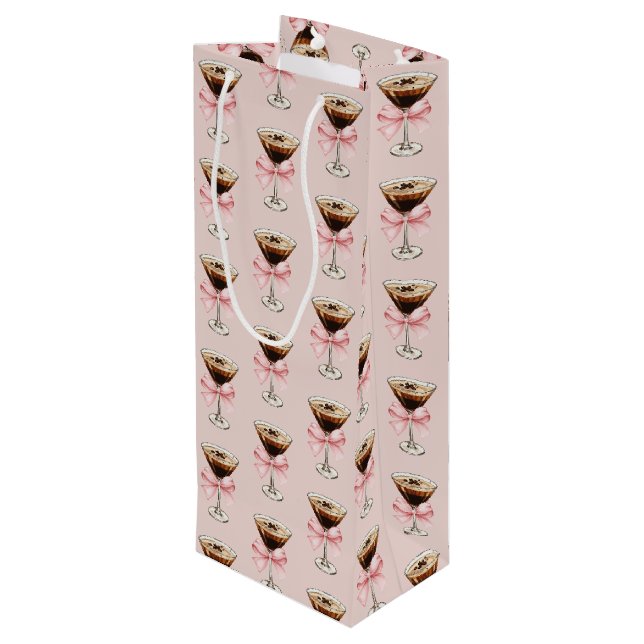 Espresso Martini Pattern Pink Wine Gift Bag (Back Angled)