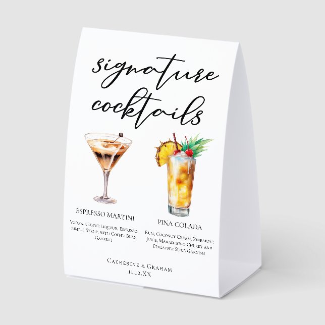 Espresso Martini Pina Colada Dessert Cocktails Paper Table Tent (Front)