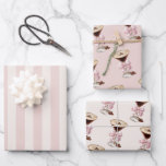 Espresso Martini Pink Bow Feminine Wrapping Paper Sheets<br><div class="desc">The perfect gift wrap for a party, shower or celebration with an espresso martini theme, this feminine design features tall stemmed martini glasses filled with espresso martini and tied with a pink chiffon bow. A coordinating sheet of wrapping paper has pink and ivory beige stripes to add variety to the...</div>