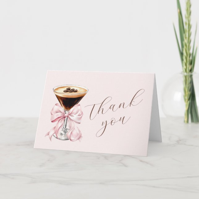 Espresso Martini Pink Coquette Bow Letterpress Thank You Card (Front)