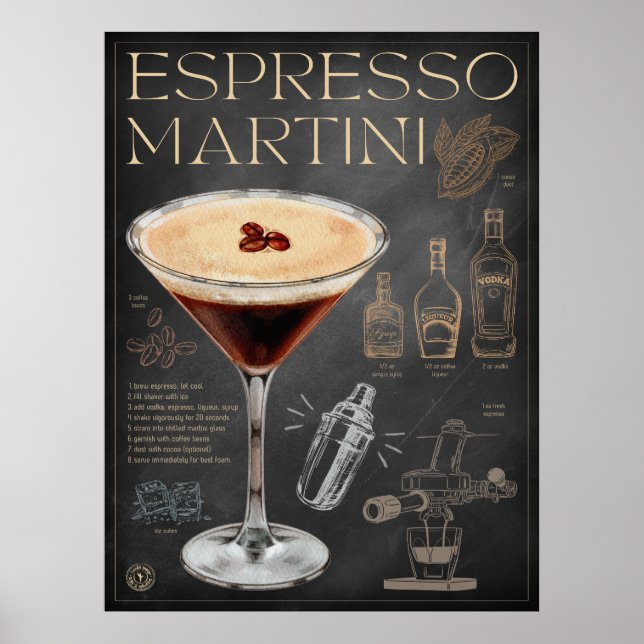 Espresso Martini Recipe Chalkboard Cocktail Art Poster (Front)