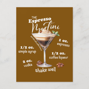 Espresso Martini Recipe Cocktail Illustration Postcard