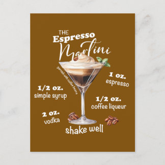 Espresso Martini Recipe Cocktail Illustration Postcard