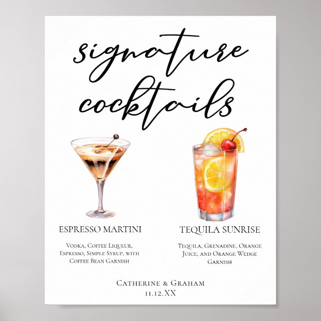 Espresso Martini Tequila Sunrise Cocktails Menu Poster (Front)