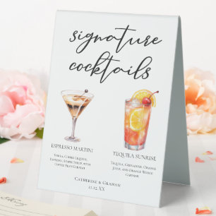 Espresso Martini Tequila Sunrise Cocktails Menu Table Tent