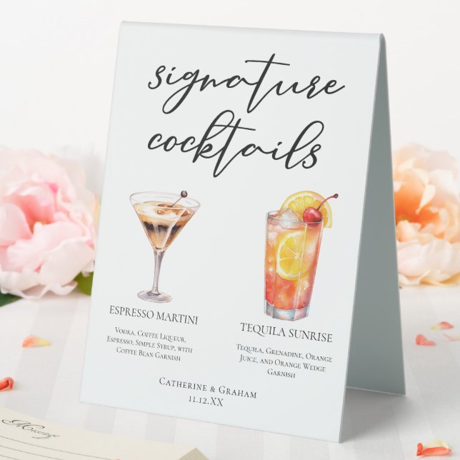 Espresso Martini Tequila Sunrise Cocktails Menu Table Tent (In SItu (Wedding))