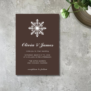 Espresso Minimal Snowflake Calligraphy Wedding Invitation
