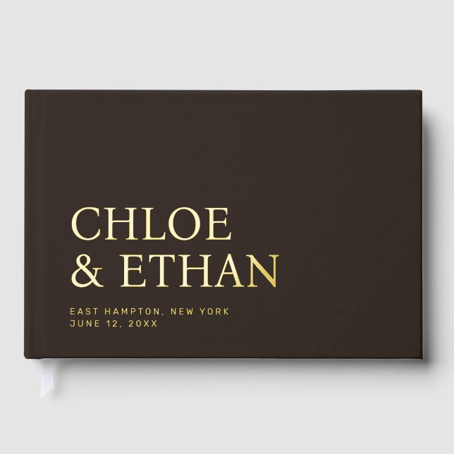 Espresso Modern Wedding Foil Guest Book (Front)
