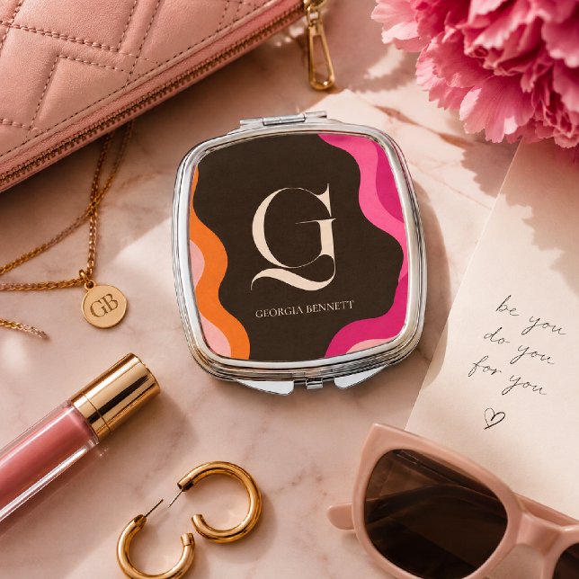 Espresso Pink Abstract Personalized Monogram Compact Mirror (Creator Uploaded)