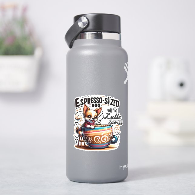 Espresso-Sized Dog with a Latte Energy Sticker (HydroFlask)