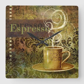 Espresso Square Wall Clock by AuraEditions at Zazzle