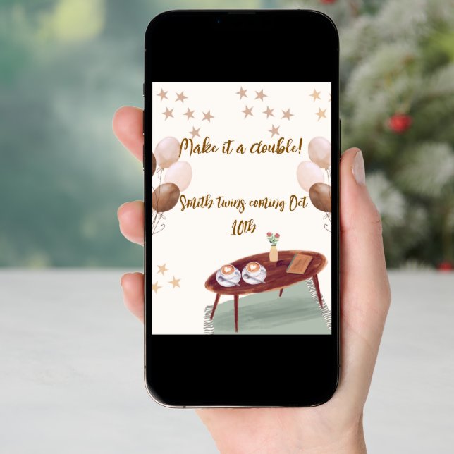 Espresso Themed Twin Pregnancy Announcement (Front Digital)