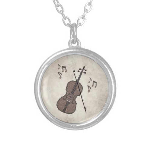 Espresso Violino_Violin created with coffee beans_ Silver Plated Necklace