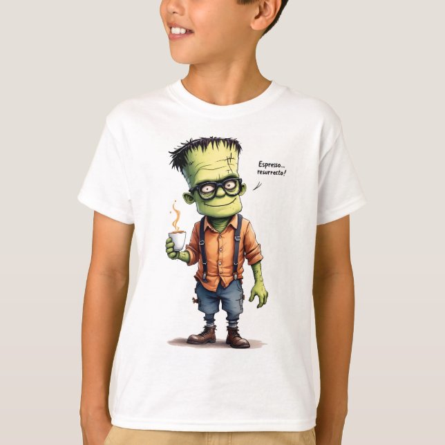  Espresso-wake up, Frankenstein with a coffee cup, T-Shirt (Front)