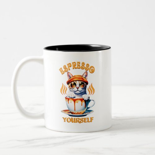 Espresso Yourself cat lover coffee lover Two_Tone Coffee Mug