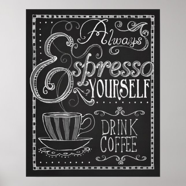 Espresso Yourself, Coffee Chalkboard Typography Poster (Front)