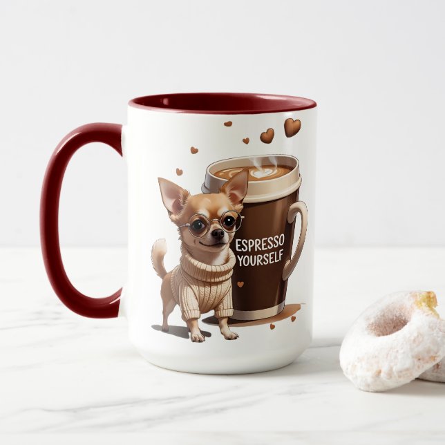 Espresso Yourself – Coffee Chihuahua Edition Mug (With Donut)