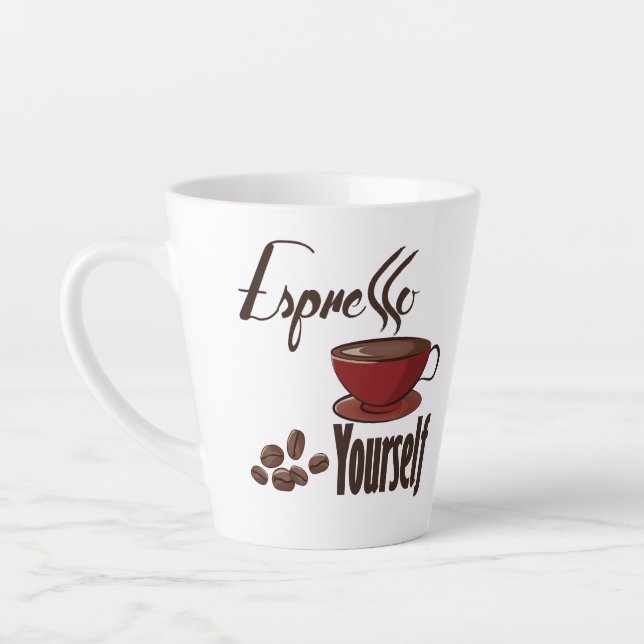 Espresso Yourself Coffee Pun Express Yourself Latte Mug (Left)
