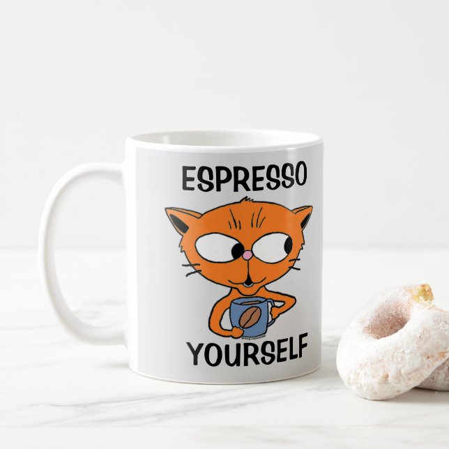 ESPRESSO YOURSELF Coffee Pun Humorous Mug (With Donut)