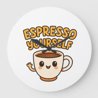 Espresso Yourself | Cute & Funny Coffee Pun Design Large Clock