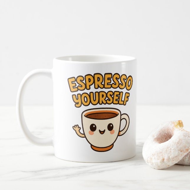 Espresso Yourself | Cute & Funny Coffee Pun Design Mug (With Donut)