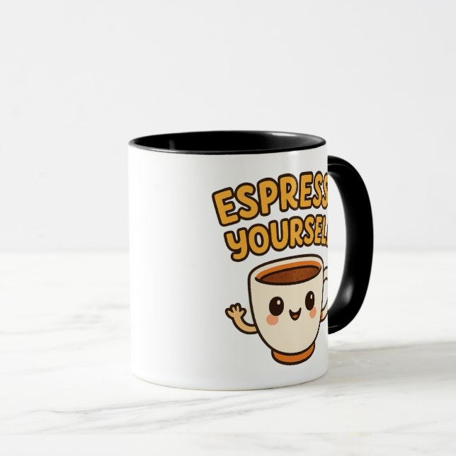Espresso Yourself | Cute & Funny Coffee Pun Design Mug (Front Right)