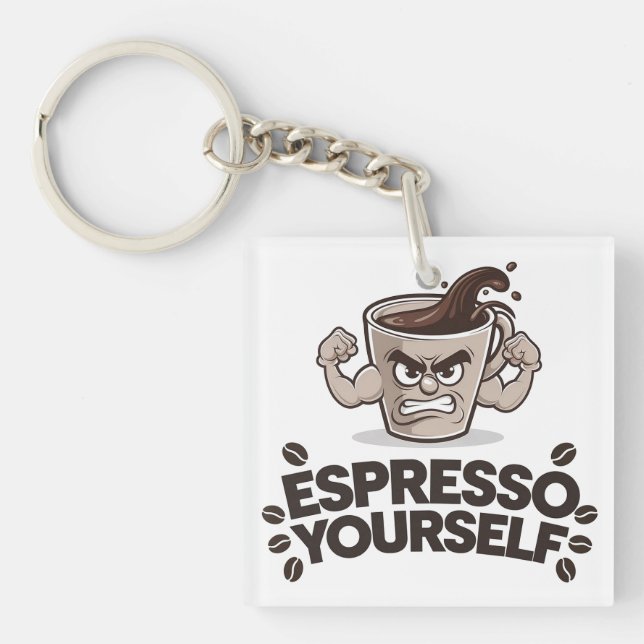 Espresso Yourself - Funny Coffee Lover Design Keychain (Front)