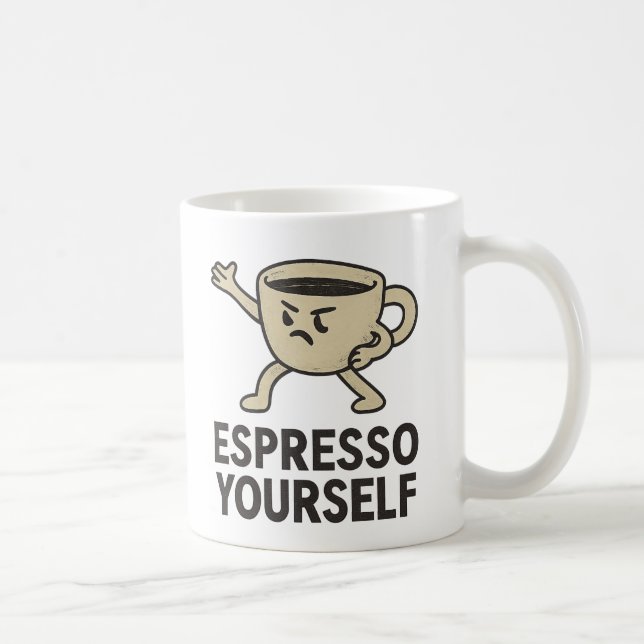 "Espresso Yourself" Funny Coffee Pun Cartoon Coffe Coffee Mug (Right)