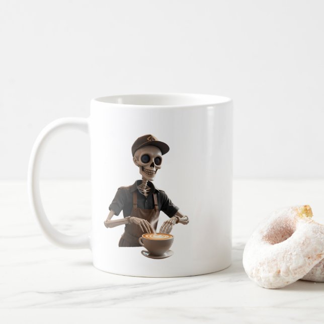 Espresso Yourself – Skeleton Coffee Shop Vibes Coffee Mug (With Donut)