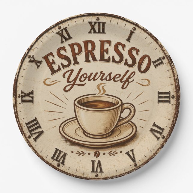 Espresso Yourself Vintage Coffee Paper Plates (Front)