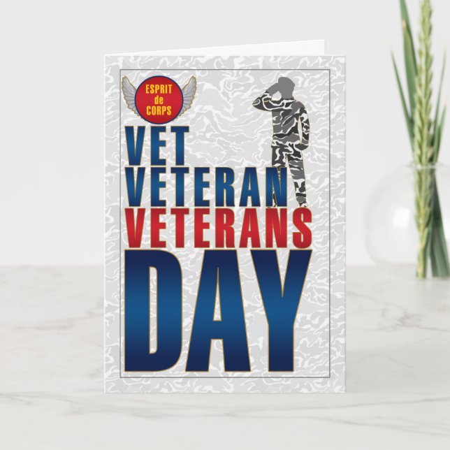 Esprit de Corps Veterans Day Blue and Red Holiday Card (Front)