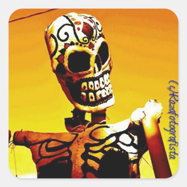 Esqueleto con Fuego Square Sticker (Front)