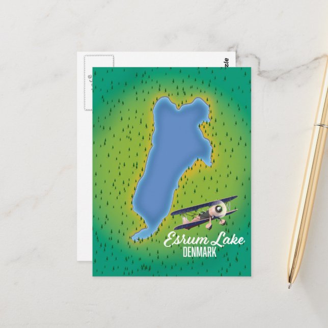 Esrum Lake Denmark travel map Postcard (Front/Back In Situ)