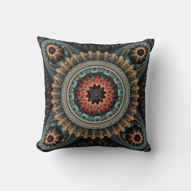 Essaouira Abstract Turquoise Mandala Pattern Throw Pillow (Front)