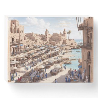 essaouira past view of the future ai art painting wooden box sign