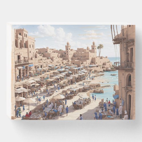 essaouira past view of the future ai art painting wooden box sign