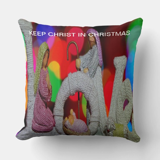 Essence of Christmas With Love of Nativity Scene Throw Pillow (Front)