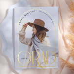 Essence Real Gold Foil Arch Graduate Announcement<br><div class="desc">Showcase two of your favorite photos with these "Essence" announcement cards. The front of these cards features a full-bleed photo of the graduate, a chic pressed gold foil frame in an elegant arch shape, and "grad" in capital letters. The graduate's name and alma mater is written along the top. The...</div>