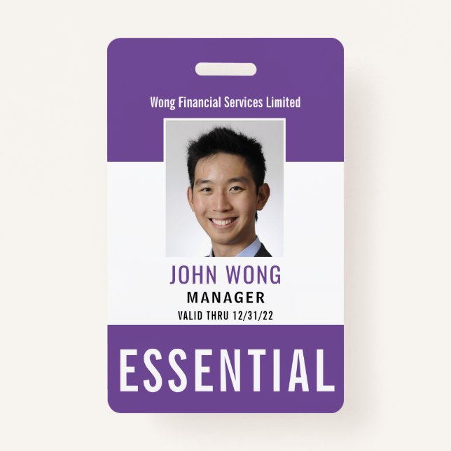 Essential Business Logo Employee Photo Badge (Front)