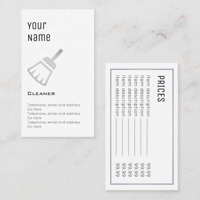"Essential" Cleaner Price Cards (Front/Back)