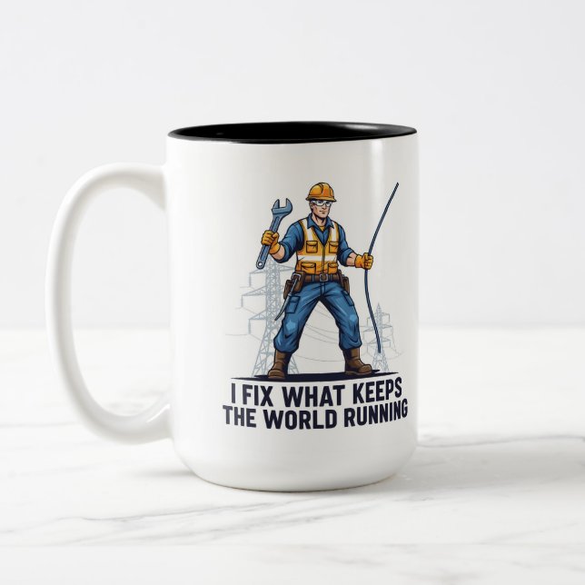 Essential Electrician Utility Lineman funny Two-Tone Coffee Mug (Left)